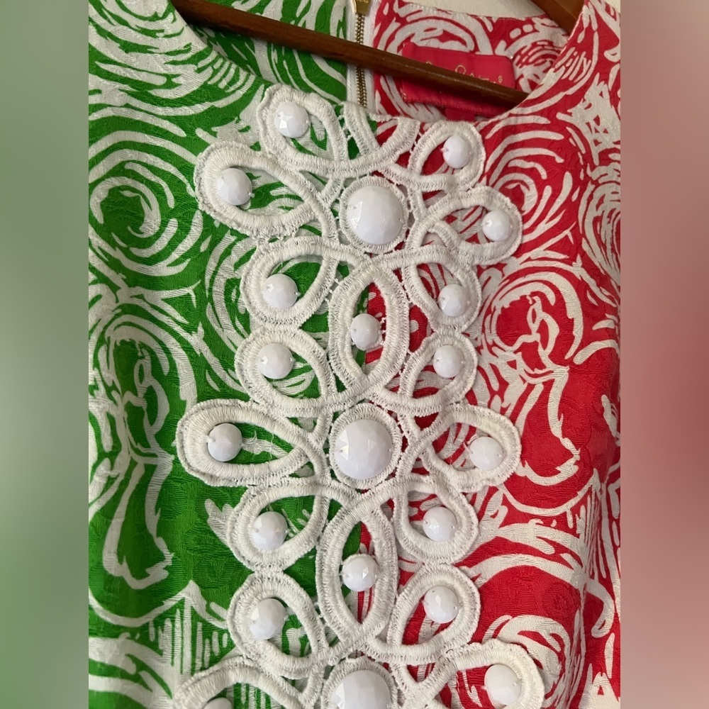 Lilly Pulitzer Jubilee Flam Alama Shift Dress 2 Daiquiri Pink/Green Pocket Bead - Picture 10 of 13